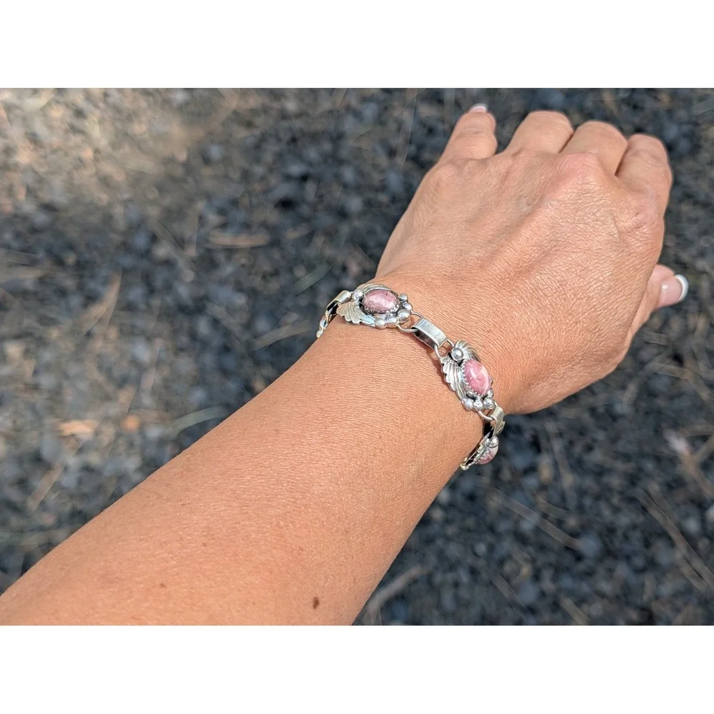 Handmade Navajo Natural‎ Wreath Rhodochrosite Stone Bracelet Fits 8-9.5 in. **